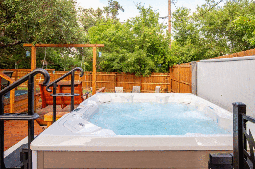 Hot tub at Hill Country Treehouse vacation rental in Canyon Lake, Texas Hill Country.