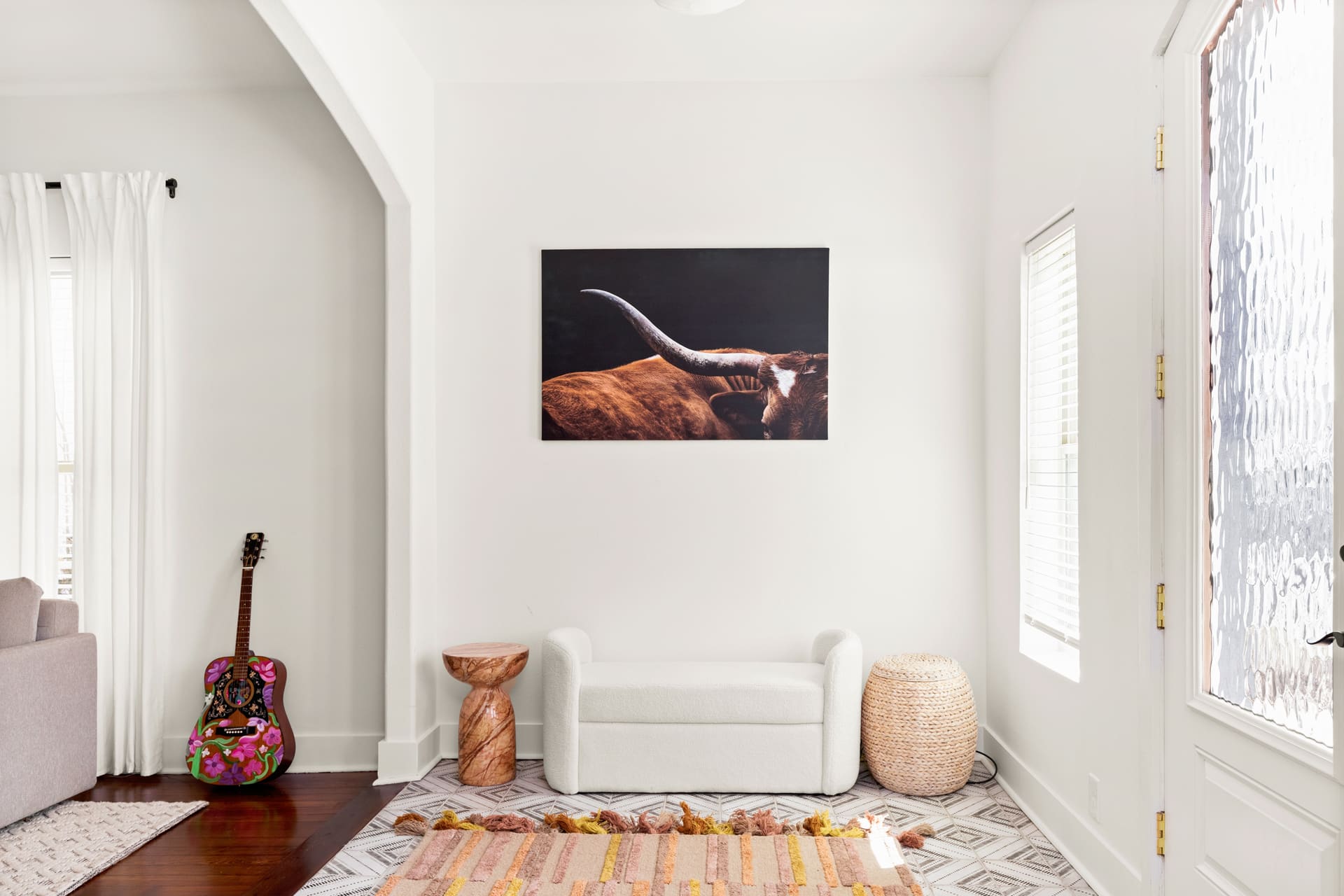 A bright entryway at a vacation rental gives guests a good first impression.