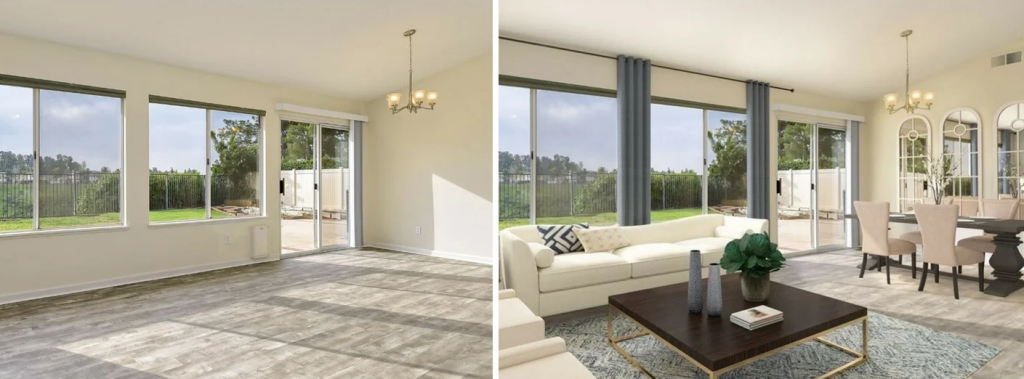 Empty versus furnished living space showing the difference between long-term rental and Airbnb income potential in San Antonio